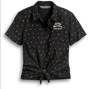 Harley Davidson Women's All over Print Tie-Front Shirt Size Small